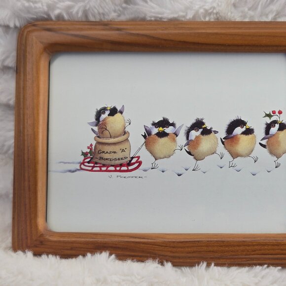 V. Pfeiffer “Grade A - Birdseed” Framed – Whimsical Chickadee Signed Art Print - Picture 2 of 5